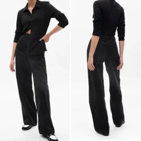 GAP Mid Rise Loose Corduroy Pants in Solid Black Womens 0 Stretch Patch Pockets - Picture 2 of 14